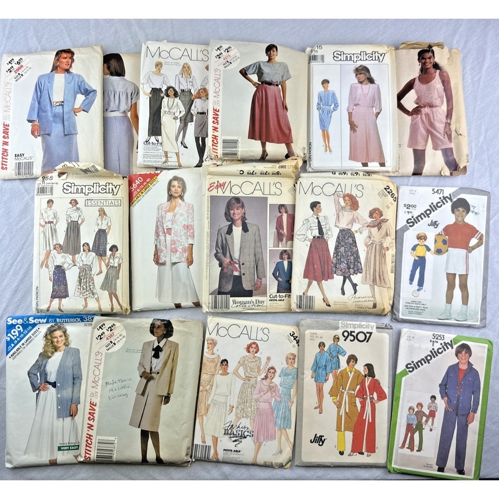 Lot of 16 VTG 80s Sewing Patterns Butterick McCall's Simplicity Variety of Sizes